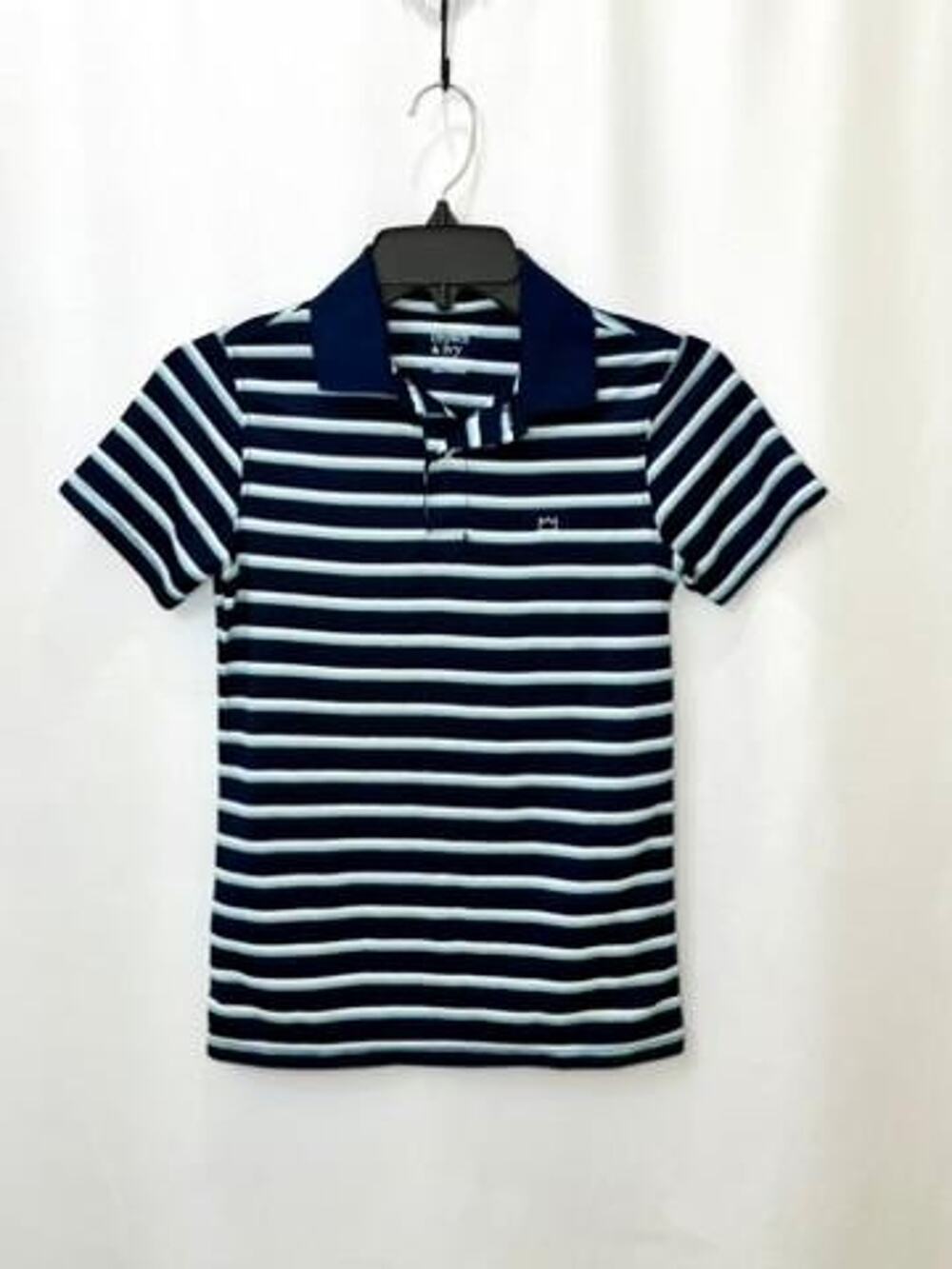 Crown & Ivy Boys Polo Shirt Size S 8 Blue Striped Short Sleeve Polyester